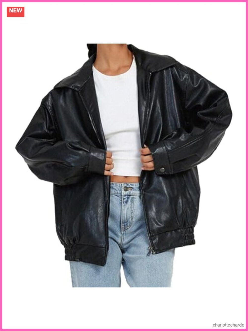 Faux Leather Oversized Motorcycle Bomber Jacket Women's Zip Up Coat